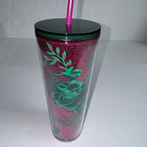 Starbucks Christmas Holiday 2022 Flowers Glitter 24 oz Cold Cup Tumbler *new - Picture 4 of 8